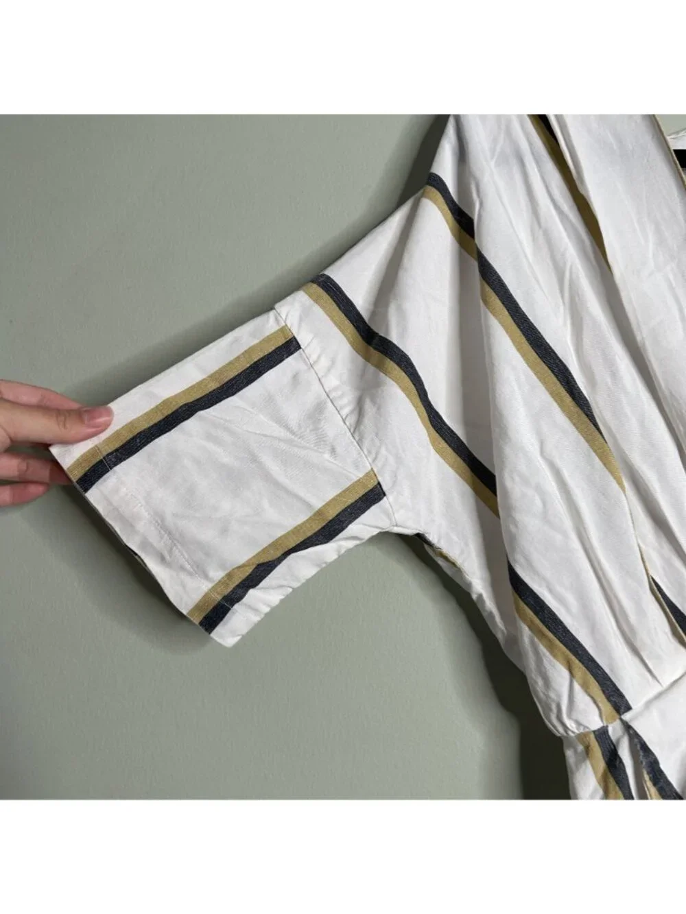 Sancia Anika White Striped Short Sleeve Belted Midi Dress Women's Size Medium M - Picture 7 of 12